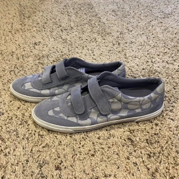 Coach Priya Signature Suede Trim Hook Loop Canvas Sneakers Shoes Lilac Size 10 - Picture 2 of 8